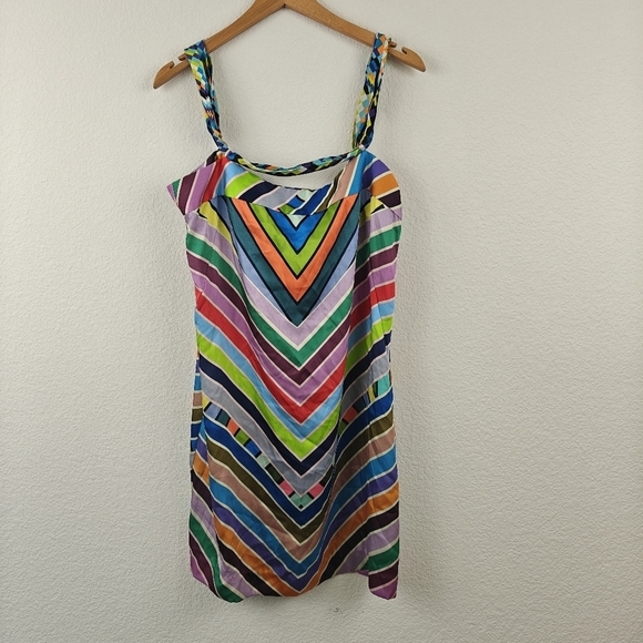 MILLY Marissa Colorful Rainbow Chevron Striped Mini Strappy Sheath Dress Sz 8 - Picture 2 of 14